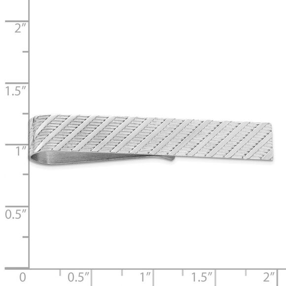 Rhodium Plated Sterling Silver Diagonal Striped Tie Bar, 7 x 50mm - Picture 2 of 3